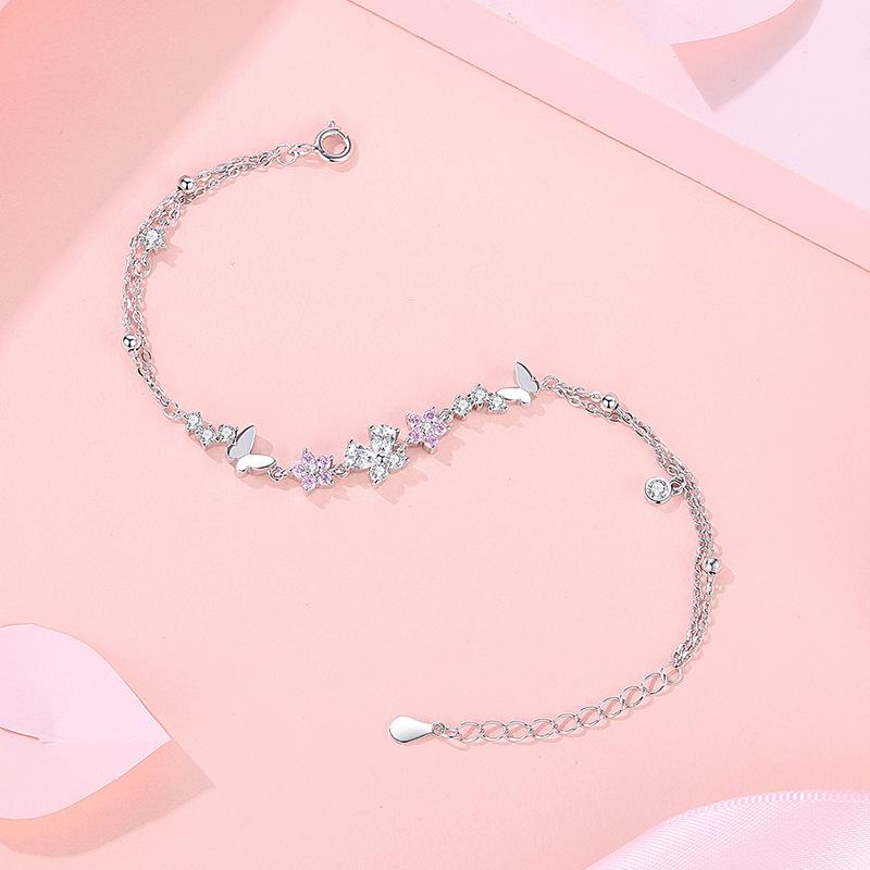 Tichia 925 Sterling Silver Butterfly  Flower Bracelet for Women - Exquisite Niche Design 925 Silver