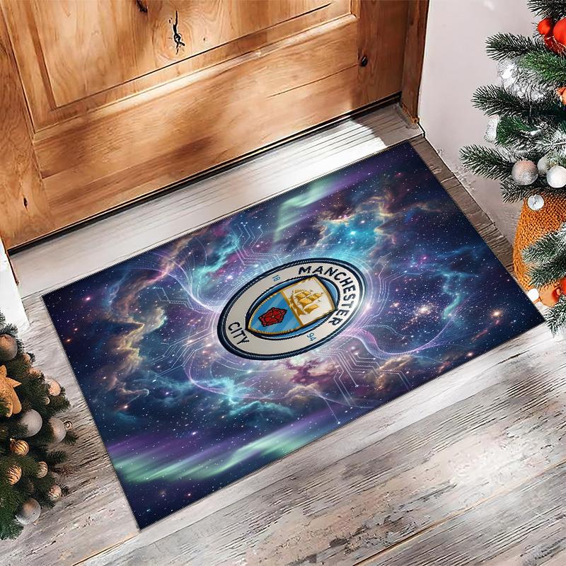 Manchester City Printed Flannel Area Rug Non Slip Soft Polyester Floor Carpet Indoor Decor Mat for Bedroom Living Room Sofa