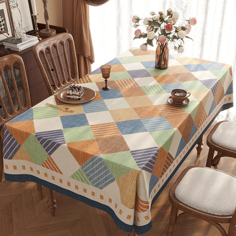 Tablecloth Waterproof And Oil-Proof Leave-In American Retro Light Luxury Rectangular Dining Table Cloth Tablecloth Pad Tablecloth