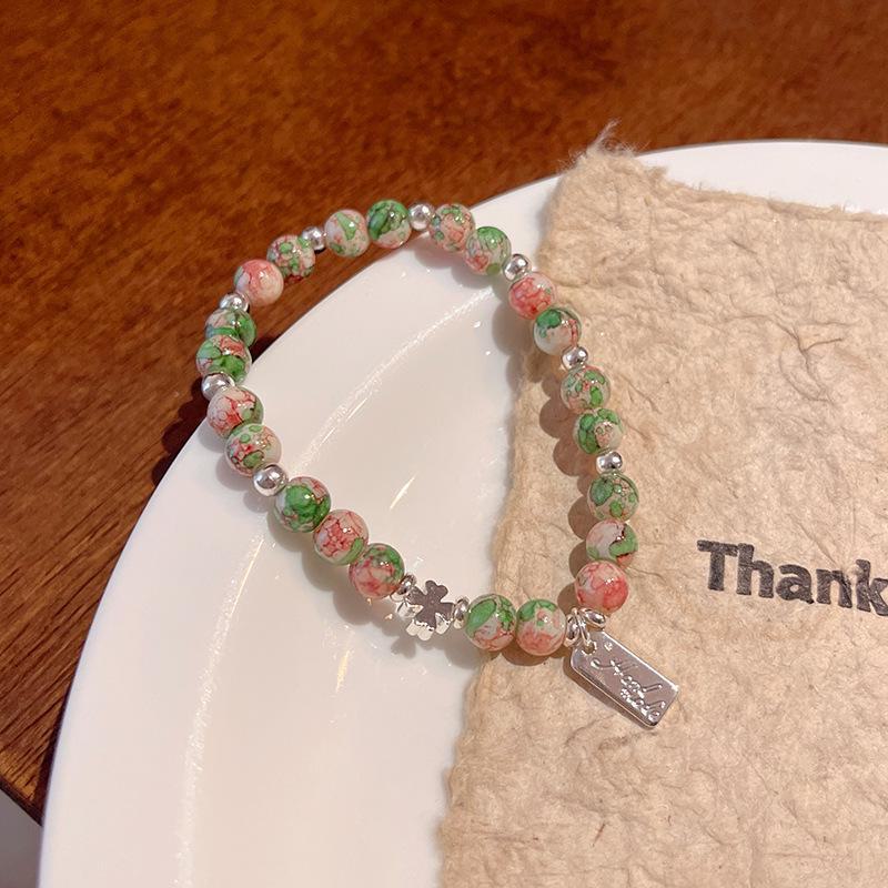 Elegant Cherry Pink Shoushan Stone Beaded Bracelet for Women