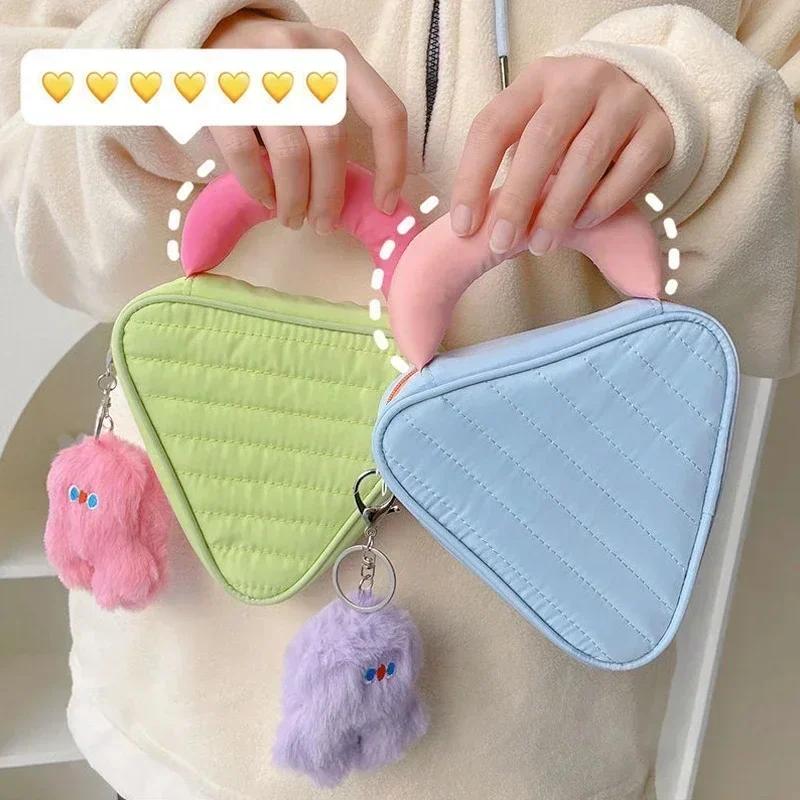 Portable Makeup Organizer - Contrast Color Square Triangle Cosmetic Bag for Travel Toiletry Storage Bag Organizer