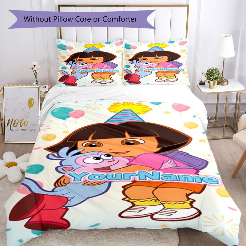 Dora l'Esploratrice Personalizza il tuo nome Set Biancheria da Letto Copripiumino Traspirante con Federe Decorazione per la Casa Regalo di Compleanno
