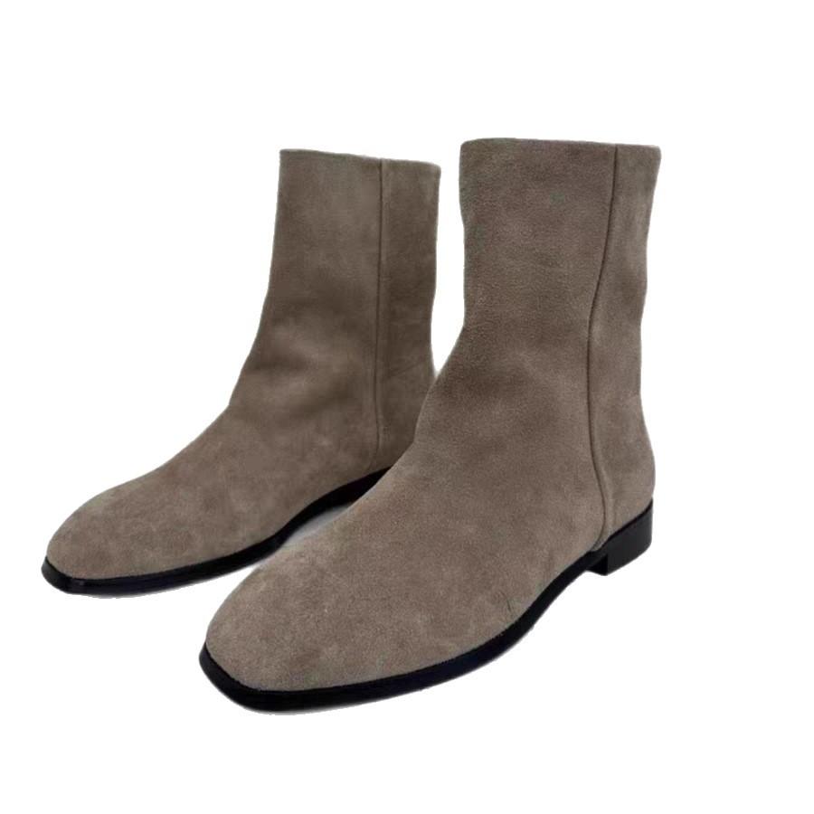 Spot Version~ 2025 New Korean Version of High-end Suede Short Western Boots Women's Flat-bottomed Super Soft Autumn and Winter Single Boots