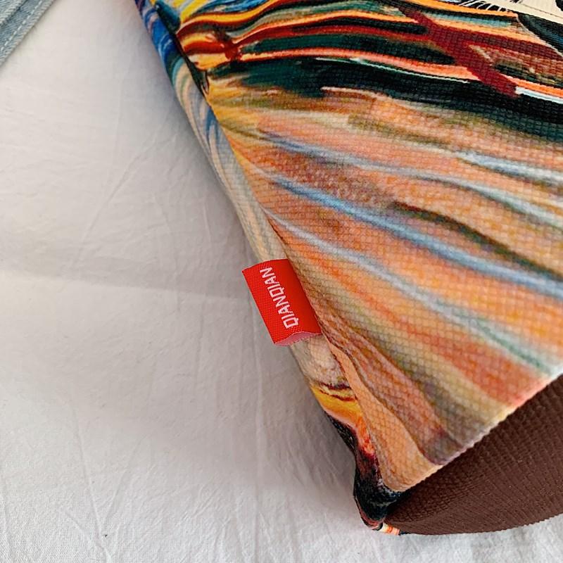 Women Handbag Lovely Cartoon Printed Bucket Bag Portable Cylinder Bag Canvas Tote Bag Students Carry Lunch Bags for Girls