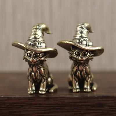1PC Vintage Solid Brass Wizard Kitten Small Brass Magic Kitten Craft Ornament Home Living Room Ornament Decoration