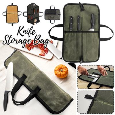 Portable Canvas Chef Knife Storage Bag With Zipper Organizer Waterproof Outdoor Picnic Handheld Knife Storag Pocket Roll Up