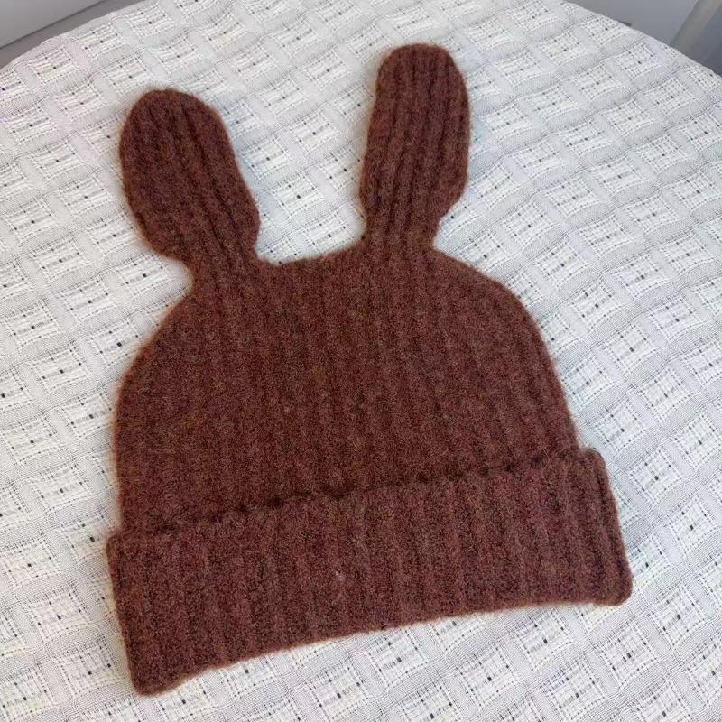 Female autumn and winter Japanese cute big ears funny knitted hat warm personality versatile face small wool hat tide