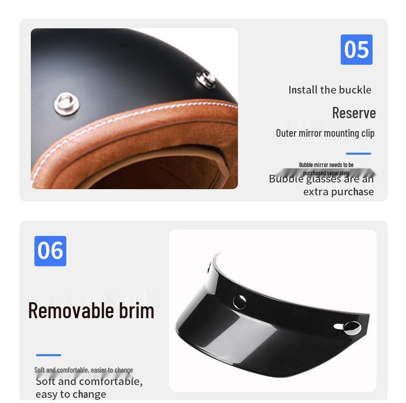 Retro 3C-Certified Unisex Motorcycle Helmet, All-Season 3/4 Design for Motorbike & Electric Bike