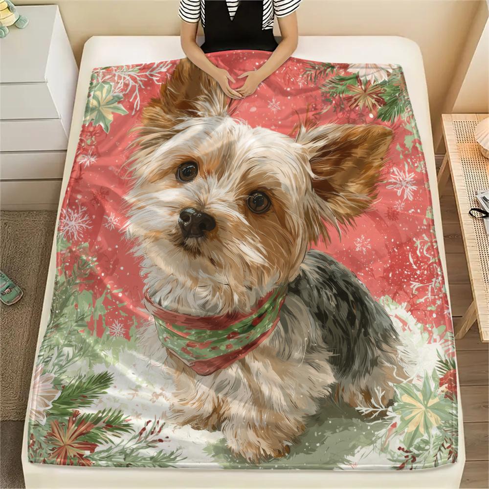 Pink Yorkshire Terrier Pattern Flannel Blanket, High Quality Comfortable for All Seasons, Home Decor, Warmth and Comfort, Perfect for Gifts.