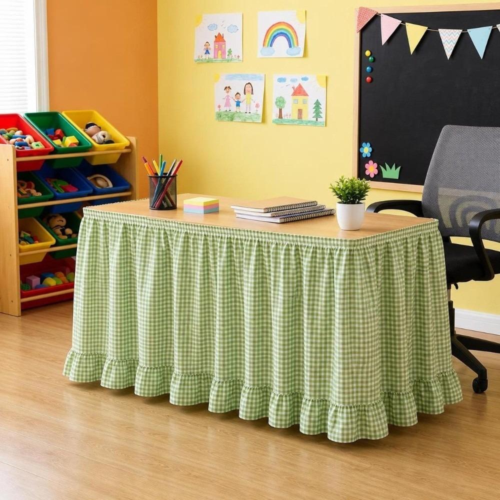 Ruffled Edge Gingham Table Skirt Hook and Loop Plaid Ruffled Table Skirt Wedding