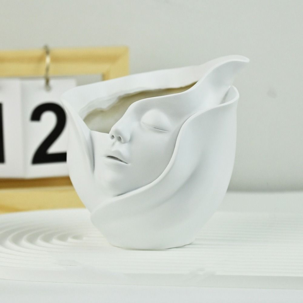 Aesthetic Human Face Vase Resin Flower Pot Creative Character Plant Pot  Living Room