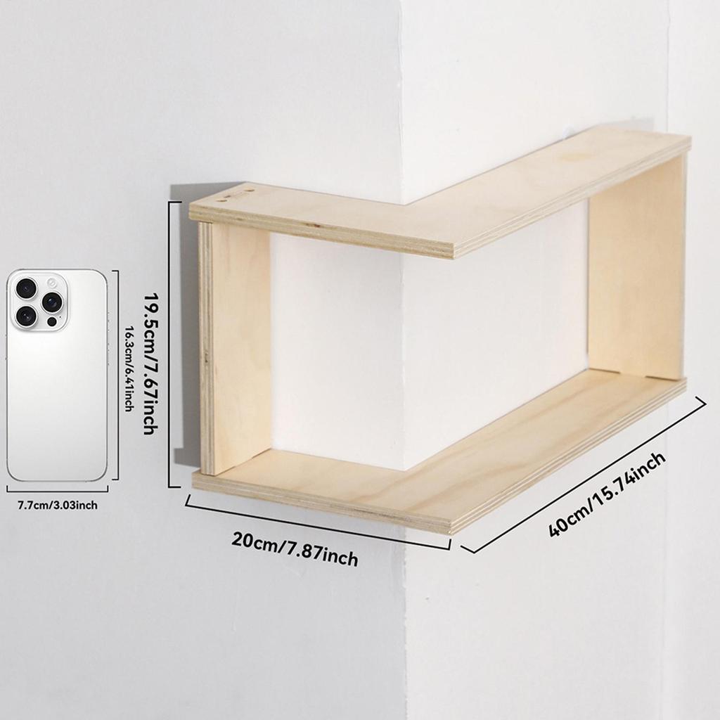 Corner Wall Shelf Wood Double-Layer Flower Pot Organizer Wall Record Display Shelf For Apartment Home Office Bedroom Kitchen