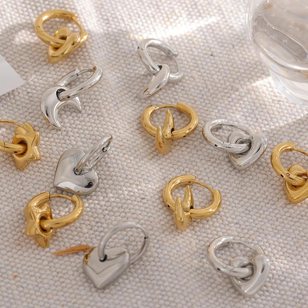 Classic Stainless Steel Heart Star Hoop Earrings For Women Punk Hip Hop Gold  Color Y2K Jewelry Female Earrings Oorbellen