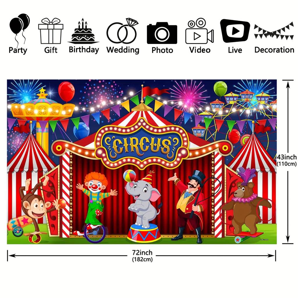 Red Carnival Circus Polyester Photography Background Colorful Fireworks Sky Ferris Wheel Party Photography Background Tapestry