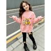 Girls' Floral Bee Print Casual Comfortable Soft Loose Pullover Sweatshirt and Leggings 2-Piece Set, New Autumn/Winter, Playful, Sweet and Cool Style