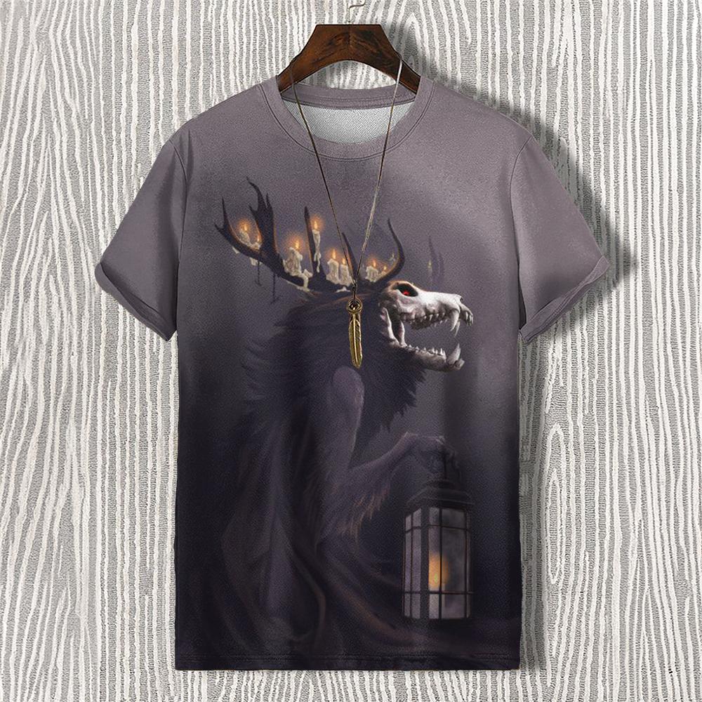 Tarot Teufel T-Shirt Für Herren Hip Hop Muster Kurzarm T-Shirts Tops Sommer Lässig Herrenbekleidung Retro Schwarz Übergroßes T-Shirt