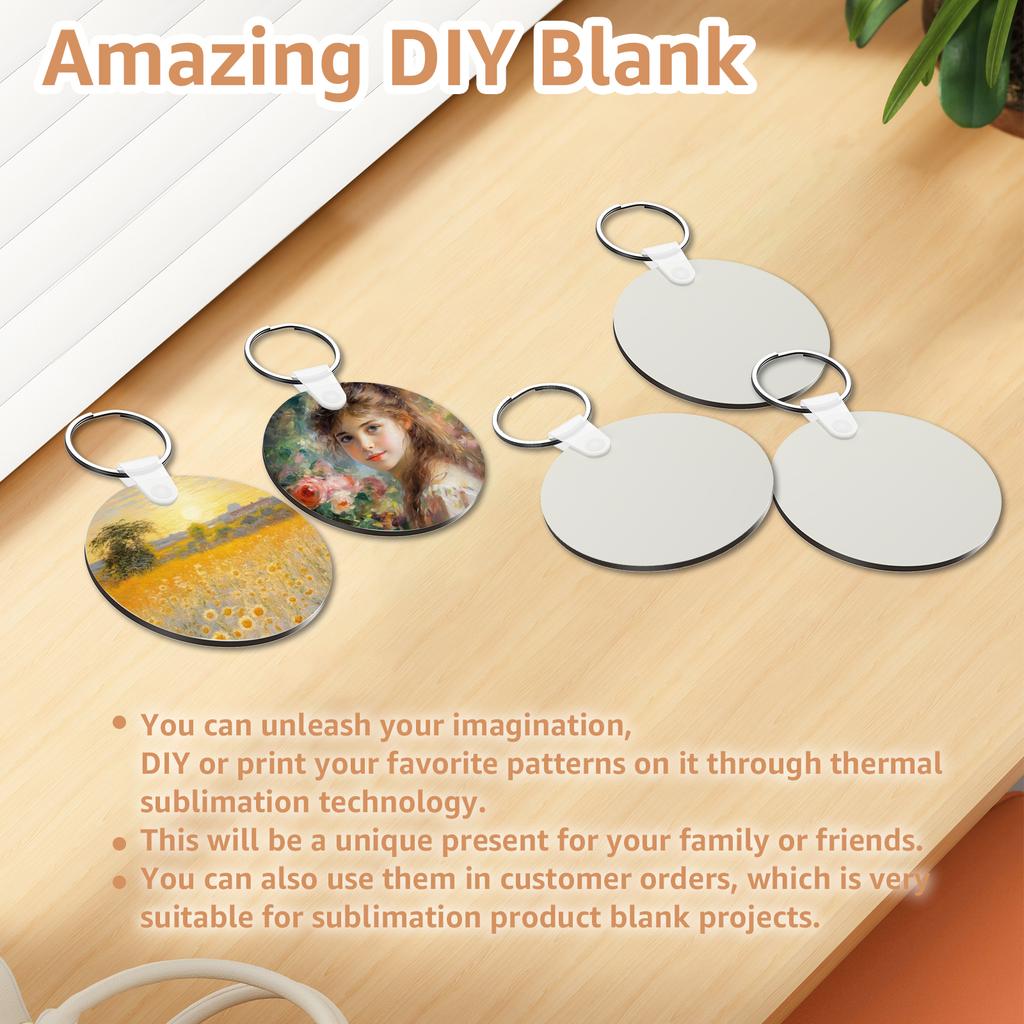 150Pcs Sublimation Keychain Blanks Bulks DIY Rectangle/Round Double Sided Heat Transfer Keychain Blanks with Rings and Clips
