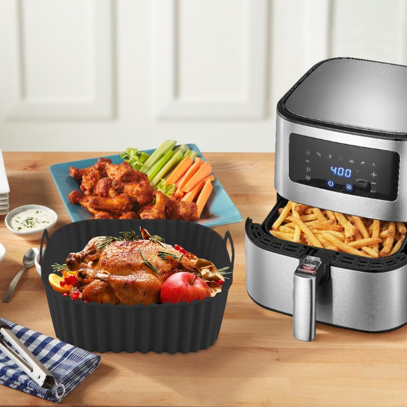 Silikon Airfryer-innlegg Gryte Firkantet Airfryer-kurv Tallerken Matlagingsgadgets Gjenbrukbar Non-stick Pizzapan Ovn Kjøkkentilbehør