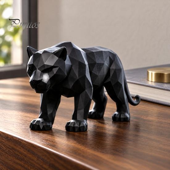 Декор для роскошной гостиной 3D-печатная низкополигональная статуэтка пантеры, геометрическая черная фигурка, современный уникальный подарок на новоселье, настольная арт-скульптура для