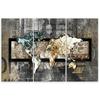 Three Piece Picture Canvas Print Abstract World Map Grey Brown