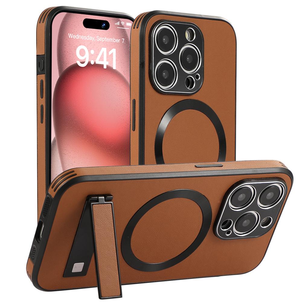 Luxury Magnetic Leather Stand Phone Case For iPhone 15 14 11 12 13 Pro Max 15Plus Wireless Charging For Shockproof Cover