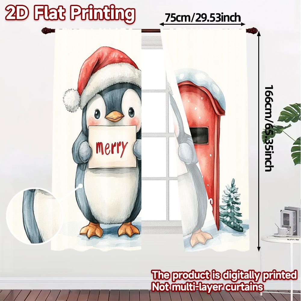 2pcs,Curtains Cute Penguin Merry Christmas Letter (3) Popular Curtains&Window Treatment Fabric Curtains Holiday for Bedroom,