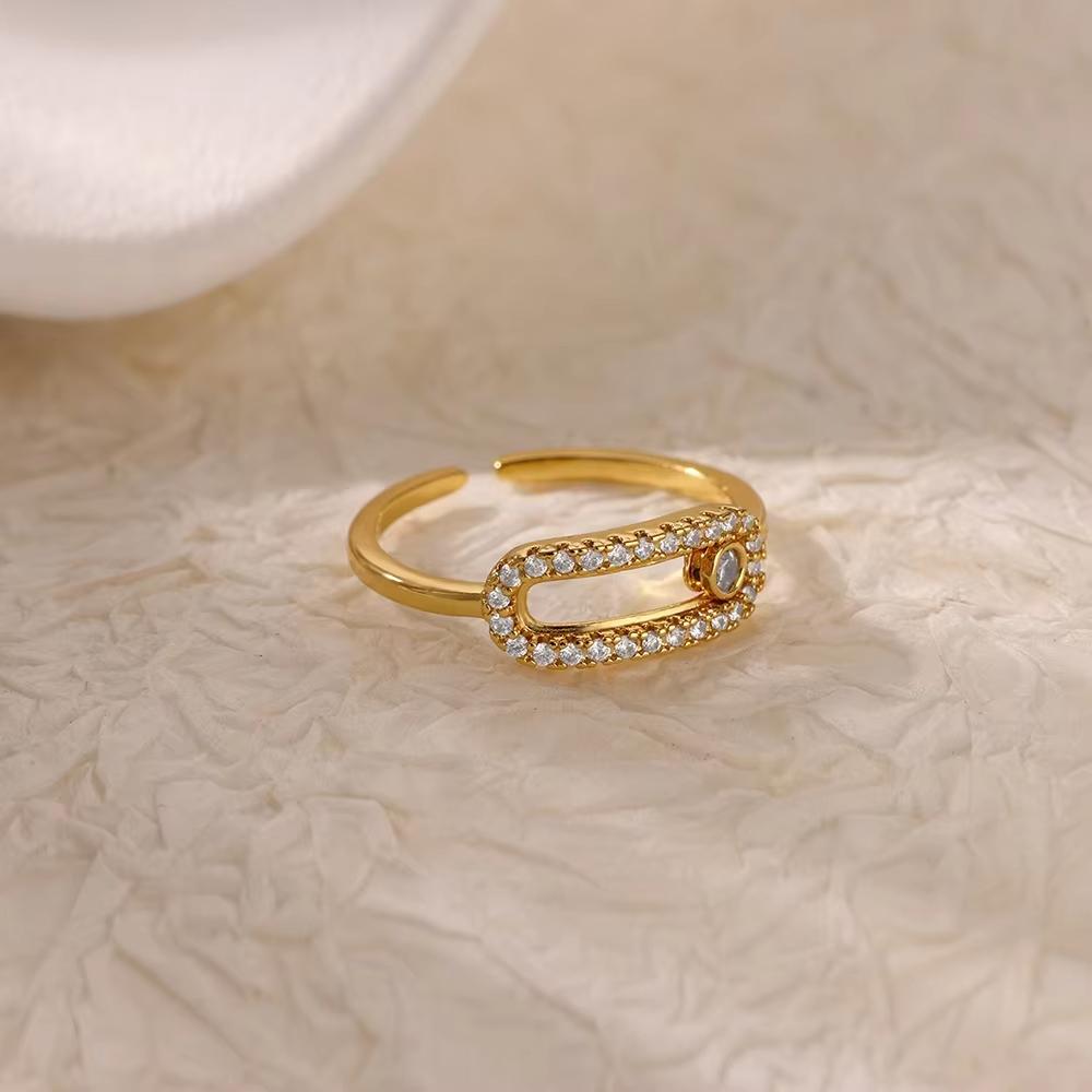 Gold Plated Stainless Steel Crystal Rings For Women Chain Geometry Zircon Finger Ring Jewelry Gift anillos mujer 2025 New Trendy