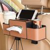 Car Rear Seat Storage Box With Cup Holder Tissue Box Trash Bin and Hook Backseat Organizer For Road Trips