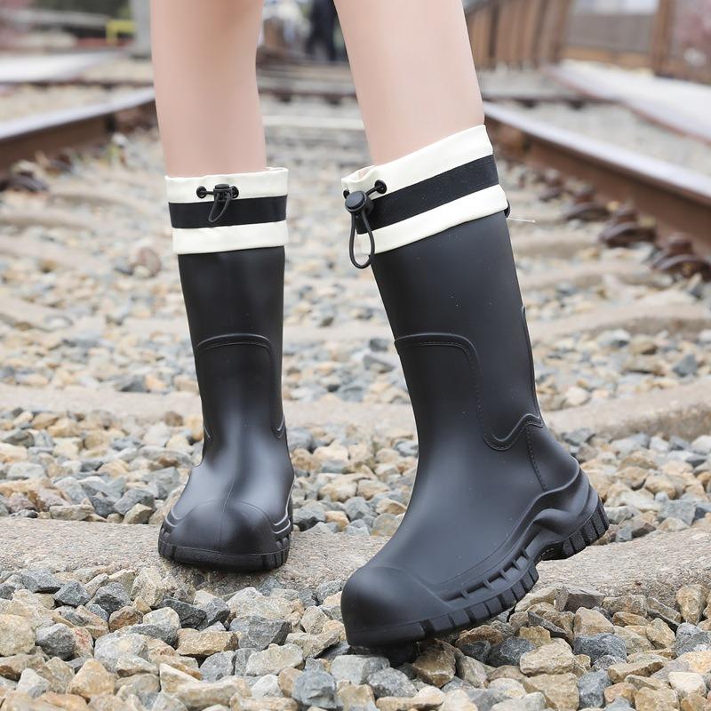 Rain shoes women's high tube new outdoor non-slip water shoes platform water boots fleece rubber shoes rain boots