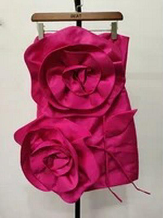 

Spring Floral Strapless Backless Dress with Waist-Cinching Bandage Design S фуксия