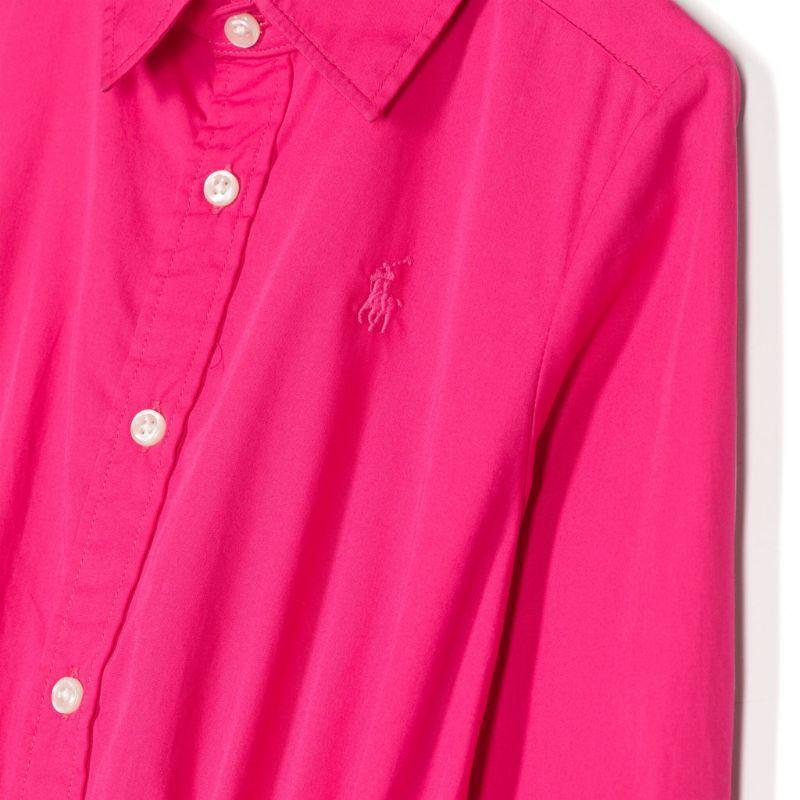 Polo Ralph Lauren Kids Dress Ss24 Solid Color Polo Neck Front Button Long Sleeve Kids Dresses Red 313925702-001