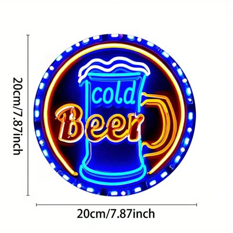 Neon Iron Wall Art Aluminum Sign Round Home Bar Decor Easy Installation