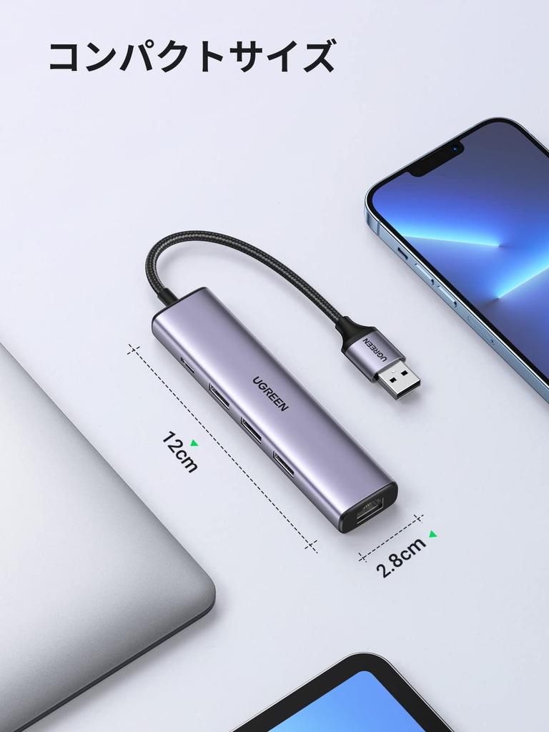 UGREEN USB Wired LAN Adapter Switch 1000Mbps Port Power Supply Port USB Hub Gigabit RJ45 Compatible with Laptop PC MacBook Surface XPS Windows Linux