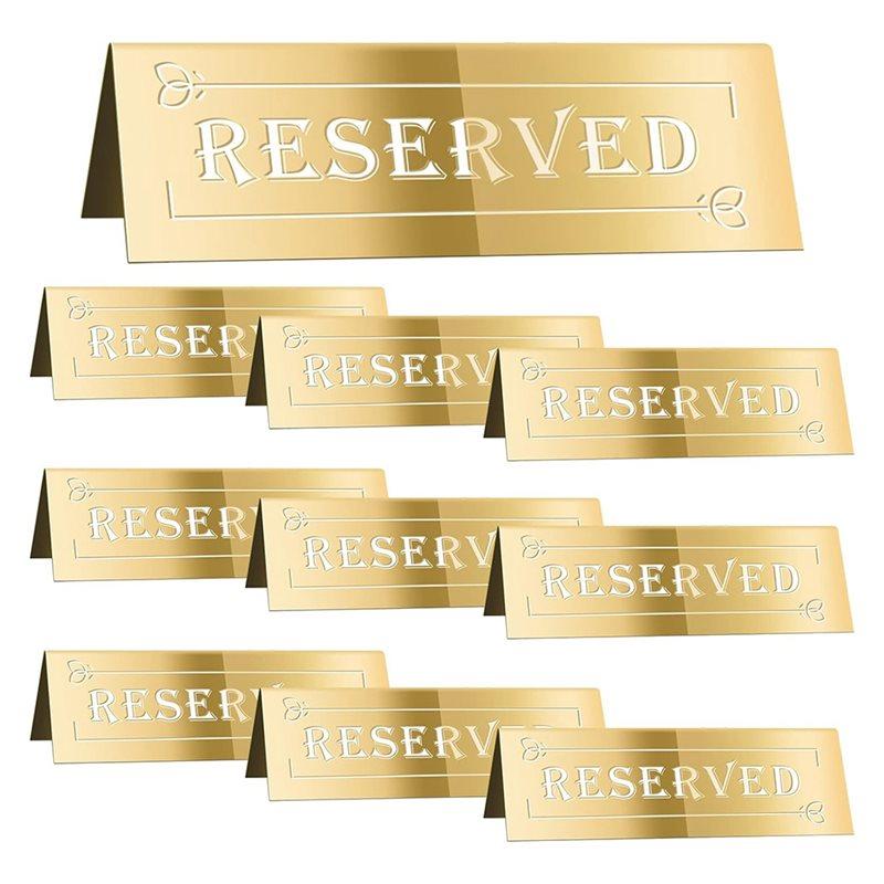 10PCS Water Resistant Waterproof Gold Double-Sided Table Signs For Wedding, Birthday, Party, Meeting- Reserved Seat