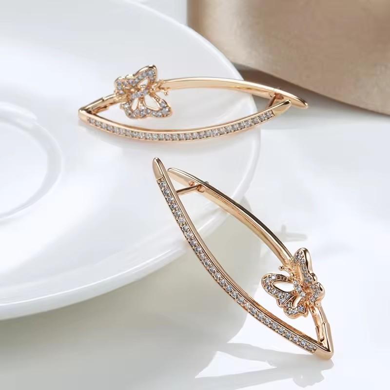 Golden Color V Hoop Earrings Women Wedding Butterfly Drop Earrings Jewelry