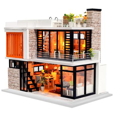 Spilay DIY Wooden Dollhouse Miniature Handmade Kit Set Japanese Style DIY Wooden Dollhouse 3D Puzzle Toy with LED Music Box Light Dollhouse Kit