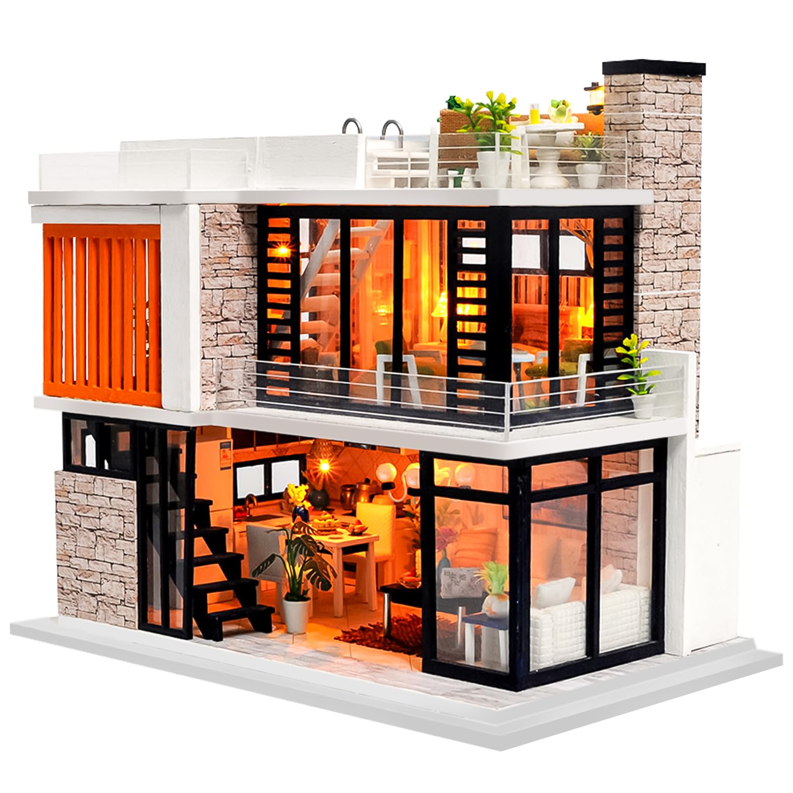

Spilay DIY Wooden Dollhouse Miniature Handmade Kit Set - Beginner-Friendly Japanese Style DIY Wooden Dollhouse 3D Puzzle Toy with LED Music Box Light