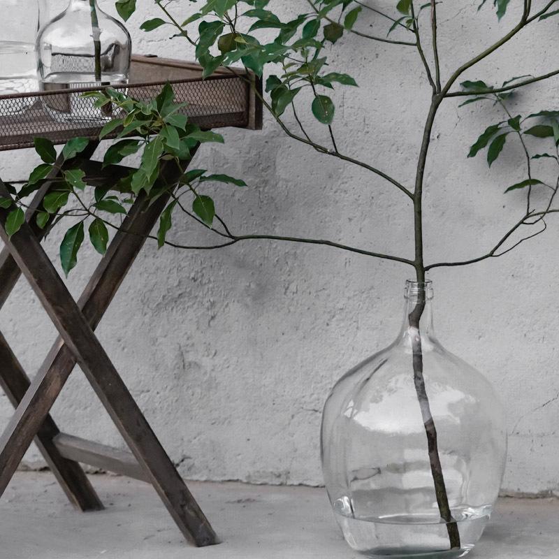 Large Transparent Japanese Andromeda Glass Vase - Thin-Neck, Big-Belly Design for Living Room Decor