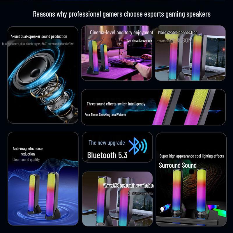 RGB Desktop Bluetooth Speaker with Subwoofer and Wired Connectivity