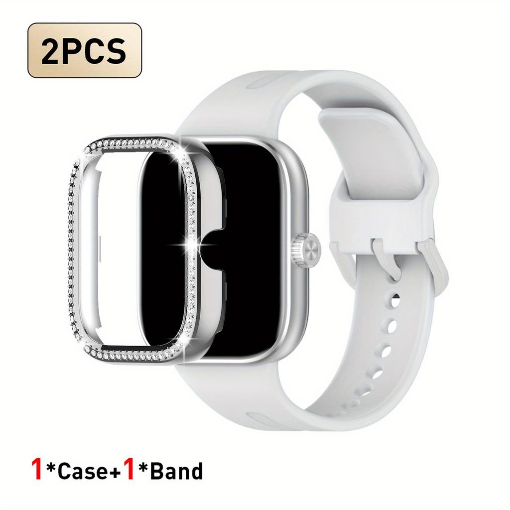 2pcs Set For Redmi Watch 5/6 Sport Band Crystal Hollow Protective Case Classic Business Breathable Solid Color Strap