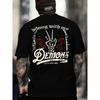 European Sizes Men'S Gothic Style Graphic Tee - Black with Skull Hand, Rose, And 'Friendly Demon Advice' Quote On The Back -