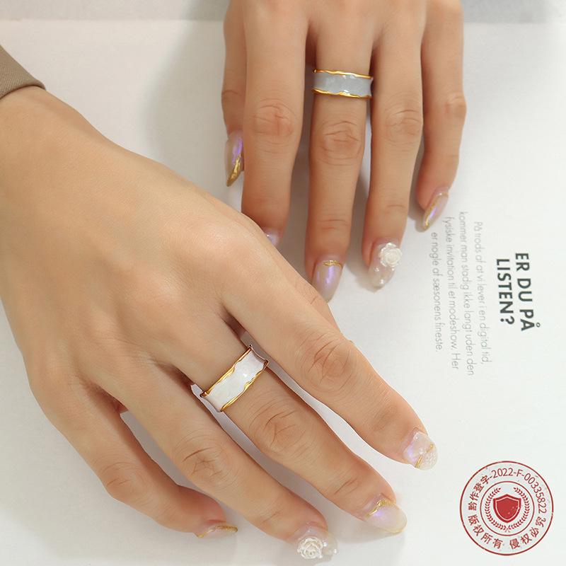 European Romantic Blue & White Enamel Open Ring