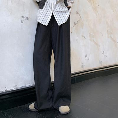 Grey Embossed Wide Leg Pants for Women Drawstring Elastic Waistband Sagging Suit Pants Loose Straight Leg Casual Pants