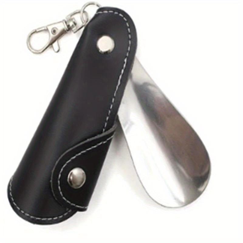 Metal Shoe Horn Mini Shoe Horns Shoe Lifter Portable Travel ShoeHorn with Leather Handle Deduction Shoehorn for Keychain