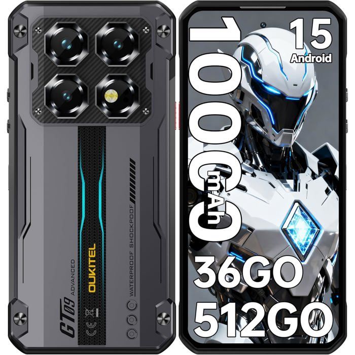 Unzerbrechliches Smartphone 5G OUKITEL WP60 36GB+512GB 10000mAh/33W Display 7.2'' 120Hz 108MP Unzerbrechliches Telefon Android 15 GPS NFC Schwarz