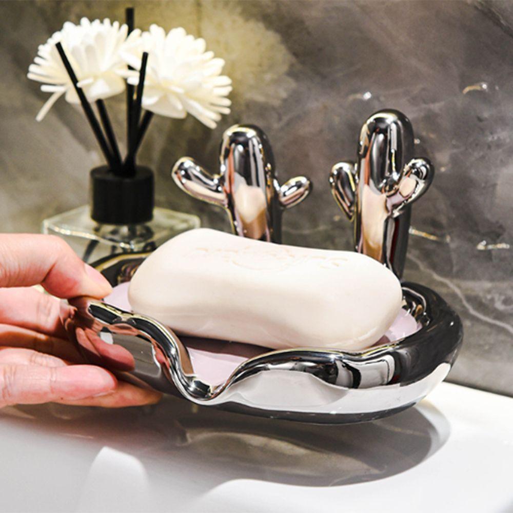 Creative Soap Dish Luxury Soap Draining Shelf Fashionable Cacti Ceramic Soap Box  Bathroom