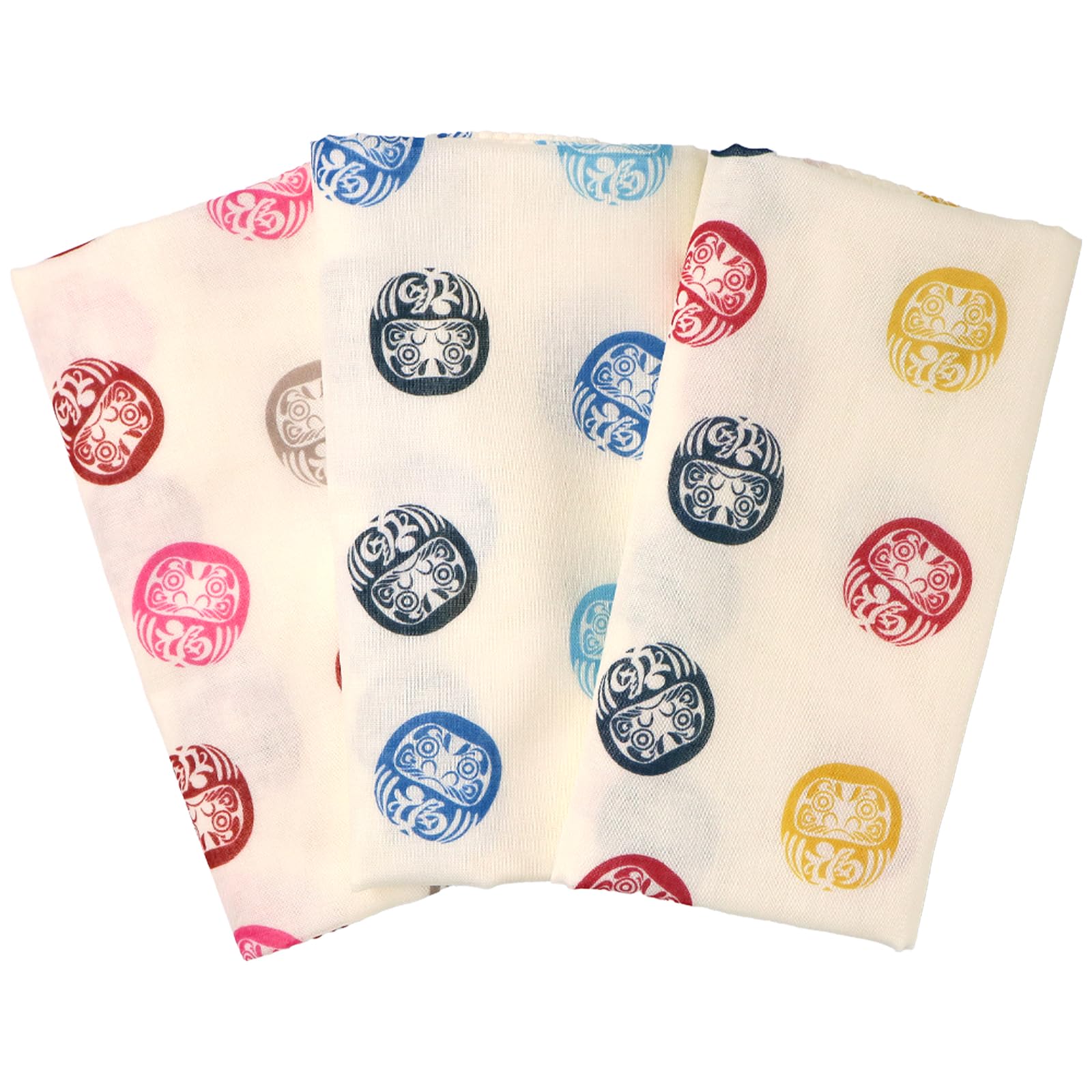 cluster tenugui gauze fabric with treatment pattern set of Japanese-made (hand towel), double-layered, fray-resistant [Daruma / 3]