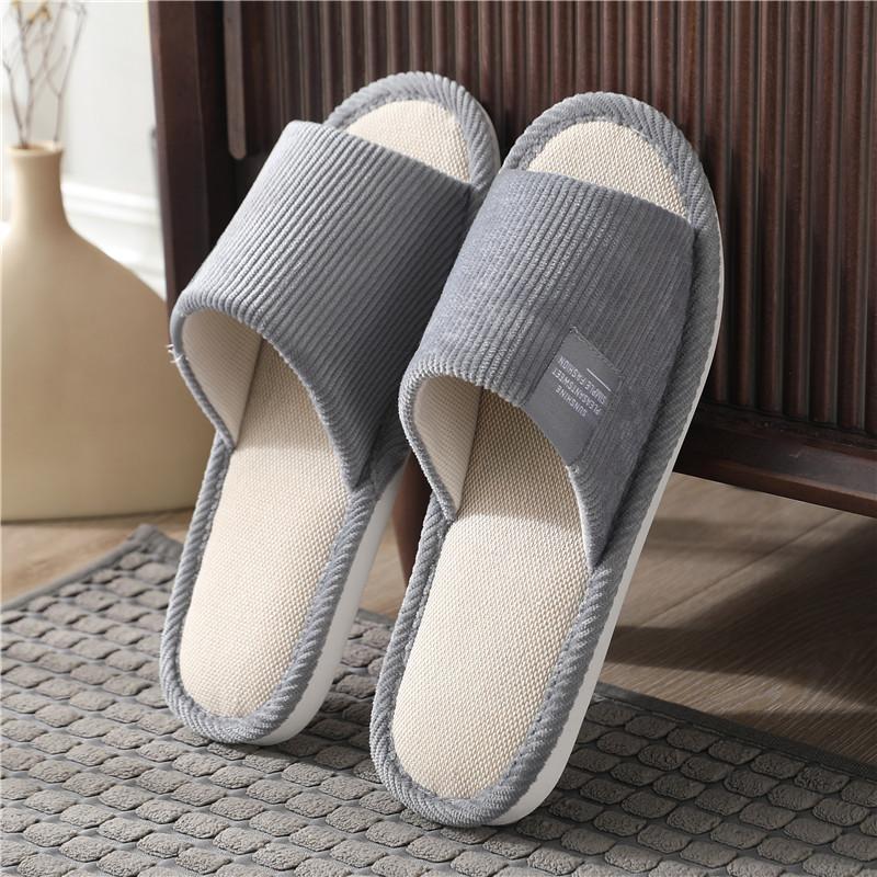 Four Seasons Linen Slippers Women's Home Cute Autumn and Winter Non-slip Sweat-absorbing Cotton and Linen Cloth Couple Floor Slippers Men