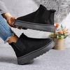 Thick-Soled Flannel Snow Boots with Elastic Band: Solid Color, Casual, and Comfortable