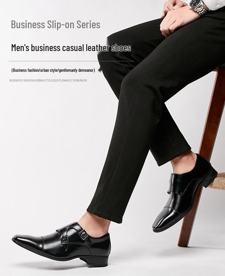 Pánské formální boty Monk Strap z pravé kůže 2024 - Japonský obchodní a svatební styl